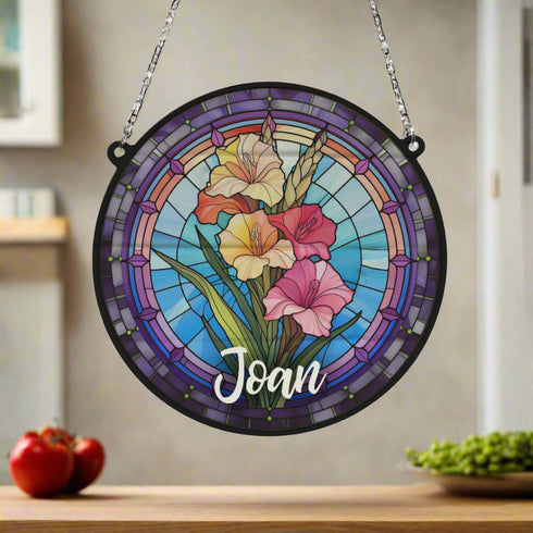 Gladiolus Personalised Stained Glass Effect Suncatcher